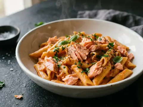 Lachspasta mit Tomaten-Sahnesoße