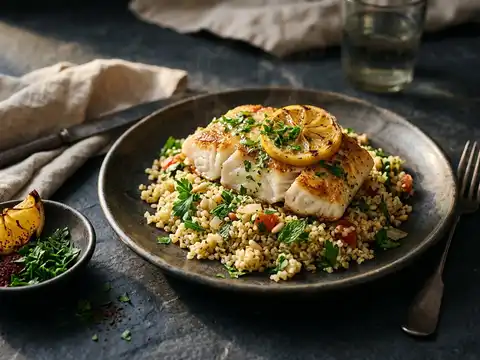 Libanesischer Zitronenfisch mit Bulgur und Petersilie