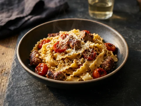 Mafaldine mit Salsiccia und Fenchel