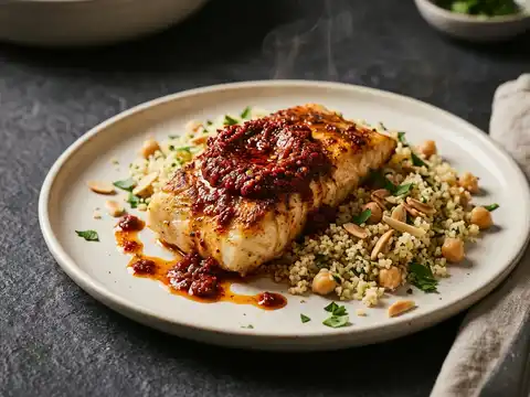 Marokkanischer Kabeljau mit Couscous und Harissa