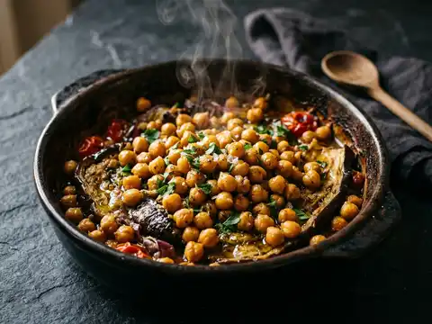 Mediterrane Ofenauberginen mit Kichererbsen