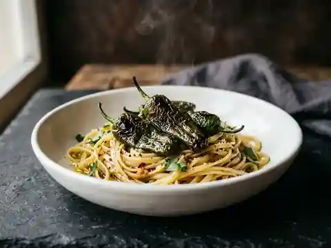 Mediterrane Pasta mit Pimientos de Padrón
