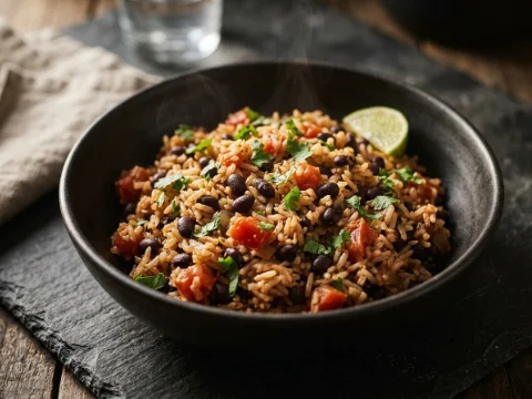 Mexikanischer Tomatenreis mit schwarzen Bohnen