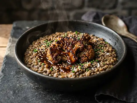 Miso-Linsen mit karamellisiertem Blumenkohl