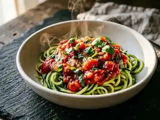 No Cook Zucchini Spaghetti Marinara mit nur 5 Zutaten