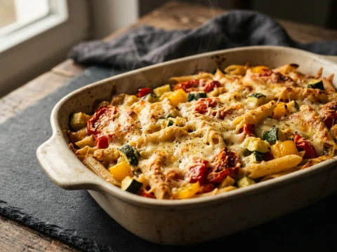 Nudelauflauf mit Gemüse und Käse