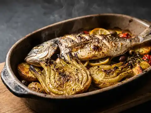Ofen-Dorade mediterran mit Fenchel und Ofenkartoffeln