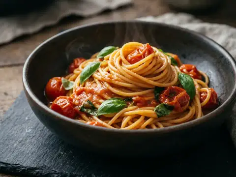 One-Pot-Pasta mit Tomaten und Basilikum
