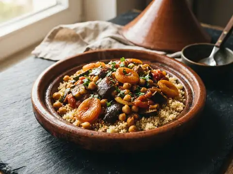 Orientalische Gemüse-Tajine mit Couscous und Aprikosen