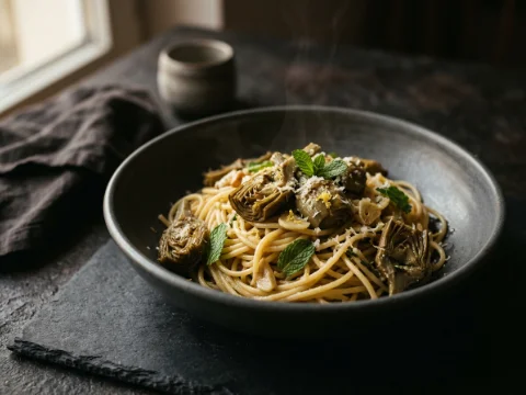 Pasta mit Artischocken und Zitrone