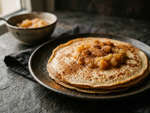 Pfannkuchen mit Apfelmus und Zimt
