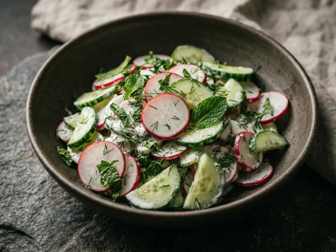 Radieschen-Gurken-Salat mit Minze