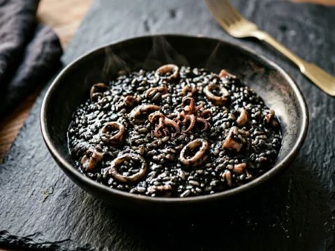 Risotto Nero mit Tintenfisch