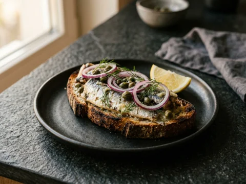 Sardinen auf Toast mit Kapernbutter