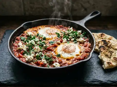 Shakshuka mit Feta und Fladenbrot