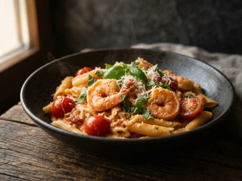 Shrimppasta in Tomaten-Sahne-Sauce
