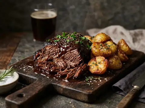 Slow-Cooked Beef Brisket mit Röstkartoffeln