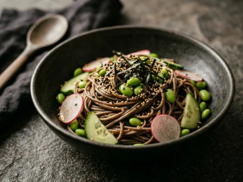 Soba-Salat mit Edamame und Sesam-Dressing