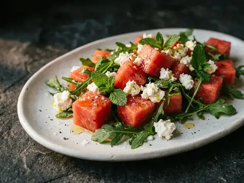 Sommersalat mit Feta und Wassermelone