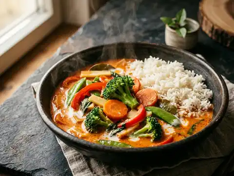 Thai-Gemüsecurry mit Kokosmilch und Jasminreis