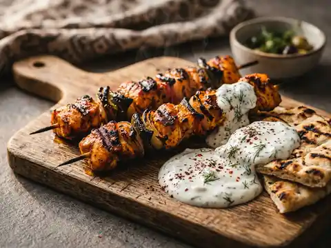 Türkische Hähnchenspieße mit Joghurt-Knoblauchsauce