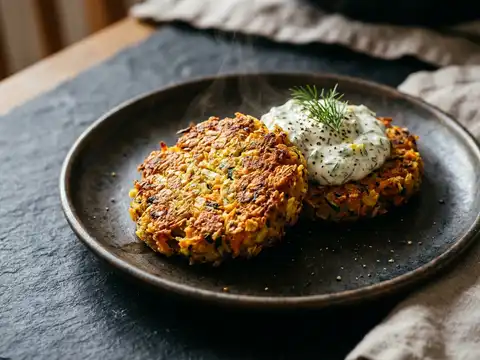 Vegane Gemüsebratlinge mit Kräuterdip