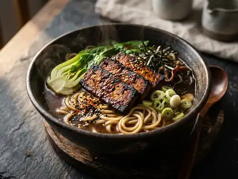 Vegane Miso-Ramen mit Räuchertofu und Pak Choi