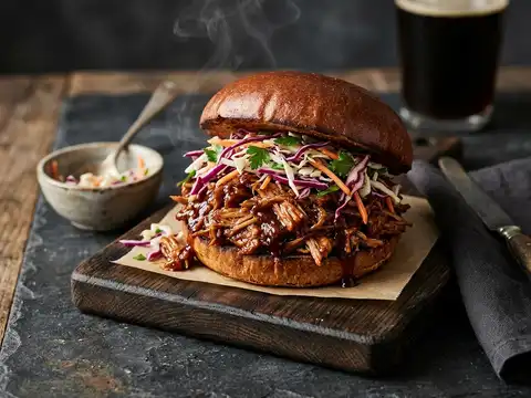 Veganer BBQ-Jackfruit-Burger mit Krautsalat