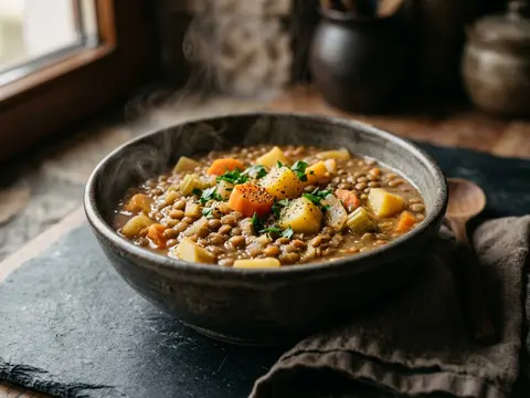 Veganer Linseneintopf mit Wurzelgemüse