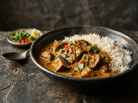 Veganes Auberginen-Curry mit Kokosmilch und Reis