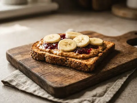 Veganes Marmeladenbrot mit Erdnussbutter