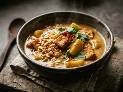 Veganes Massaman-Curry mit Tofu und Kartoffeln