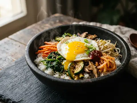 Vegetarisches Bibimbap mit Spiegelei