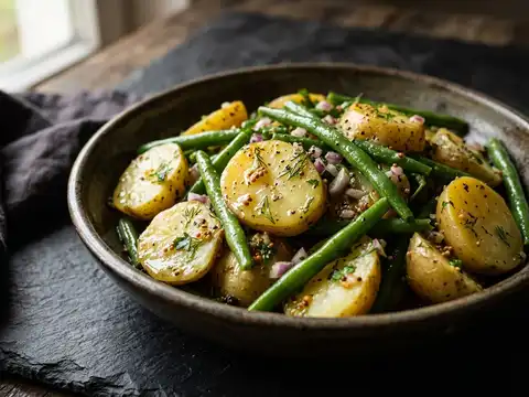 Warmer Kartoffel-Bohnen-Salat mit Senfvinaigrette