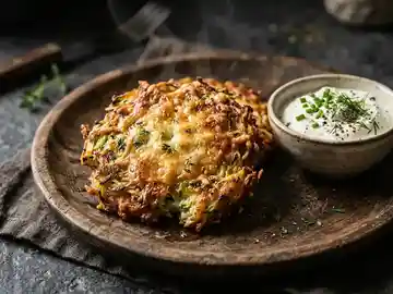 Zucchini Parmesan Puffer mit Frischkäse Dip
