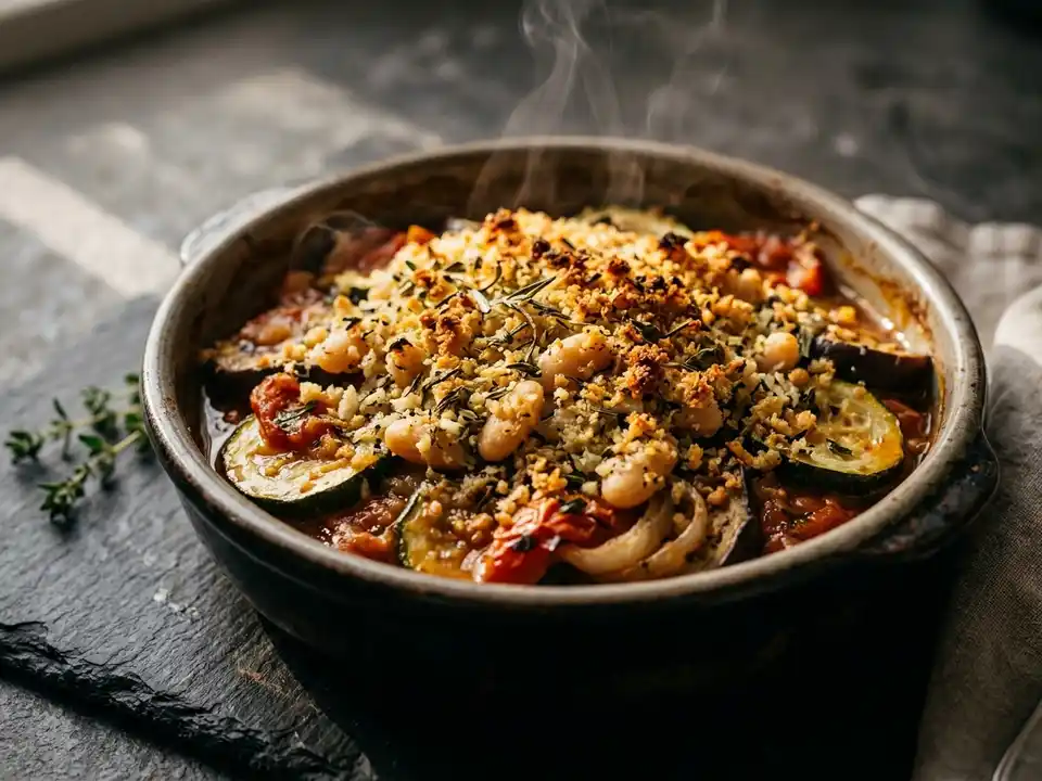 Provenzalischer Gemüseauflauf mit Kräuterkruste und weißen Bohnen