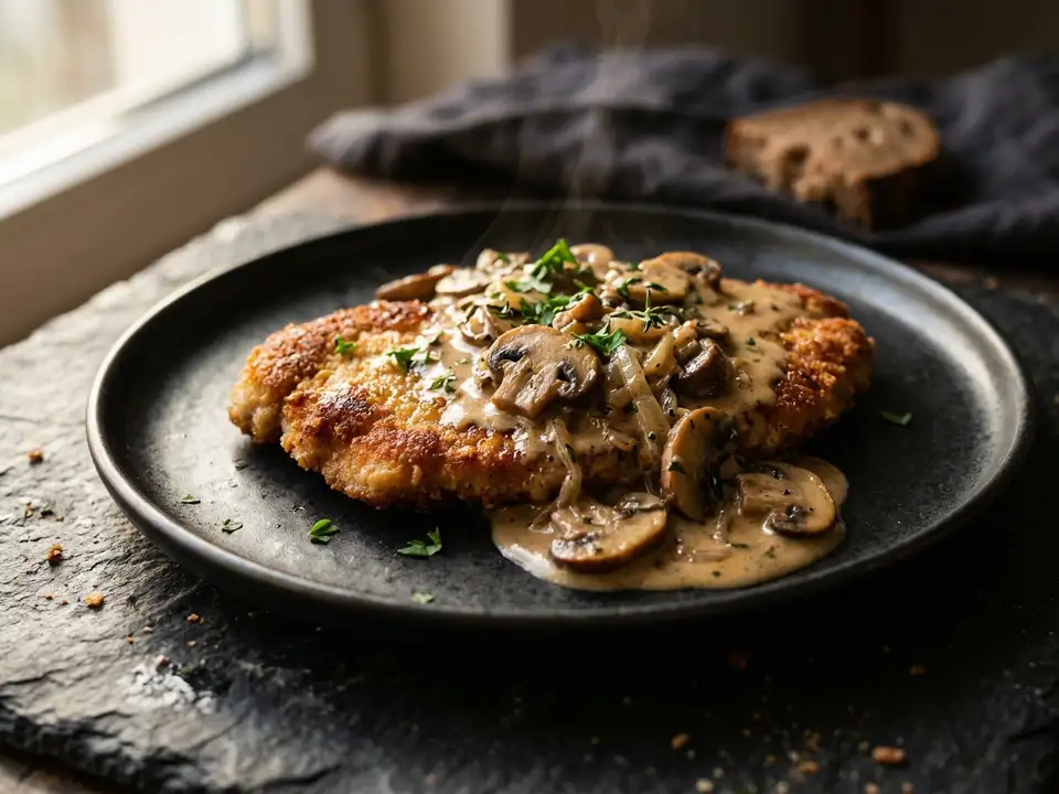 Putenschnitzel mit Champignonrahmsauce
