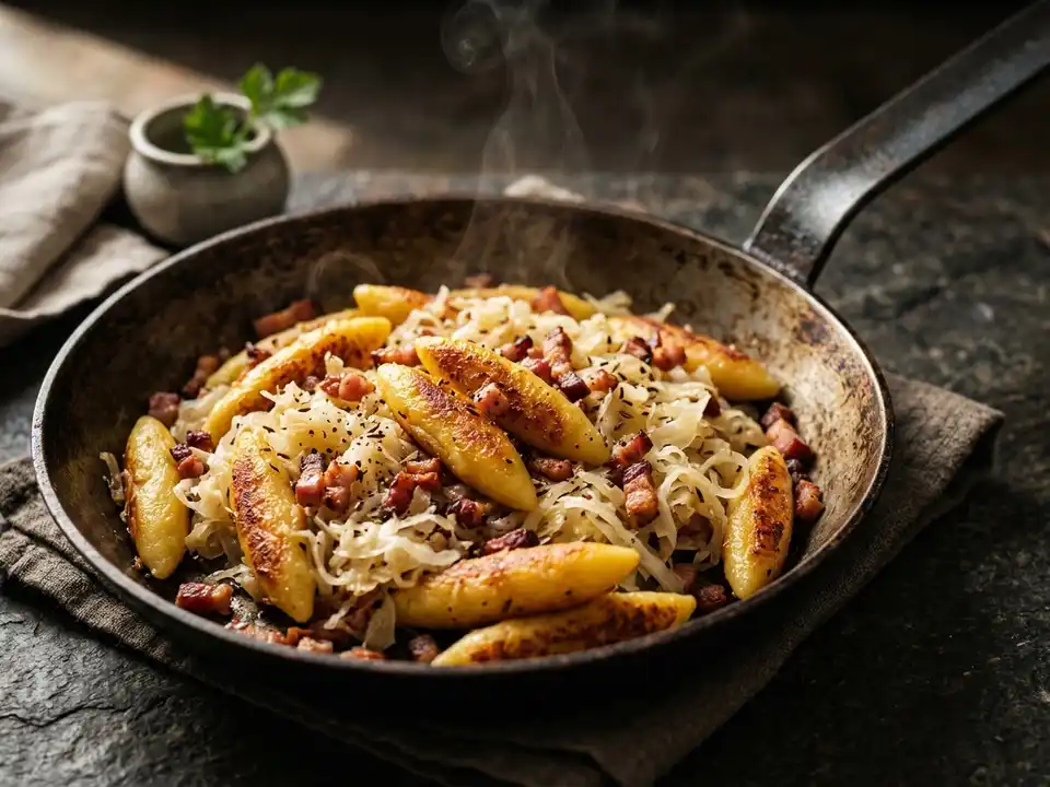 Schupfnudeln mit Sauerkraut und Speck