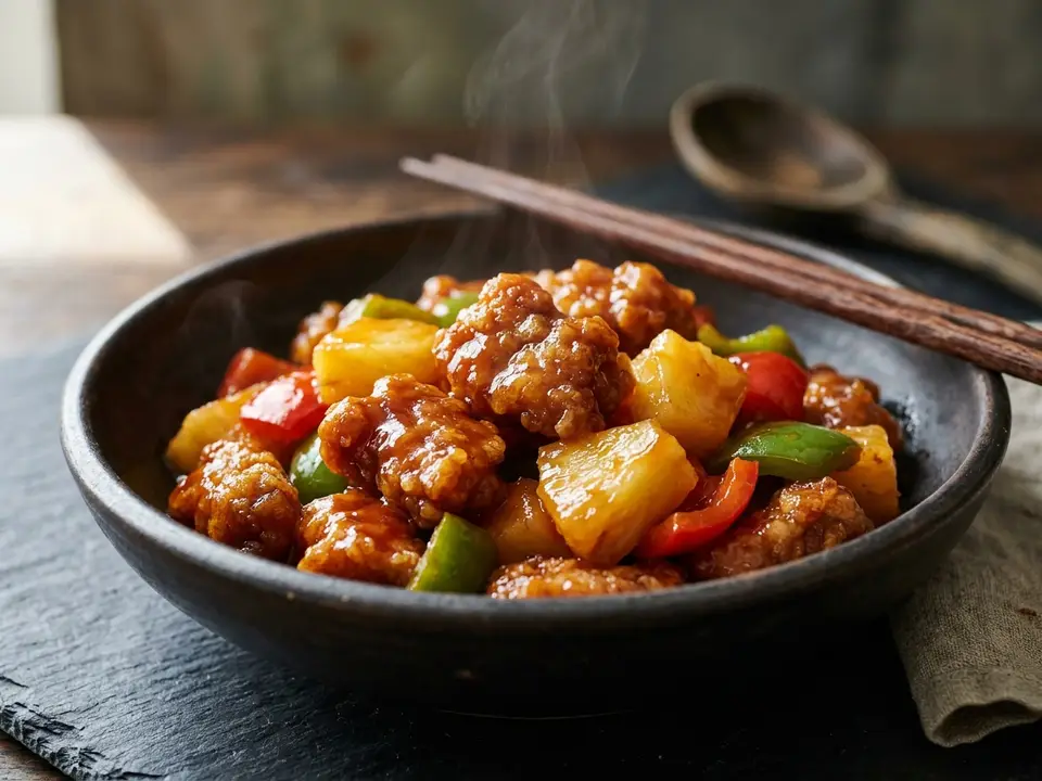 Süß-saures Schweinefleisch mit Ananas und Paprika