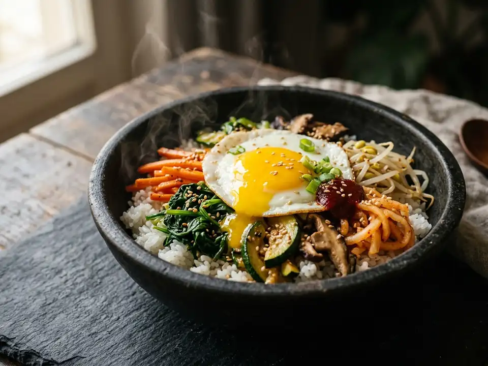 Vegetarisches Bibimbap mit Spiegelei