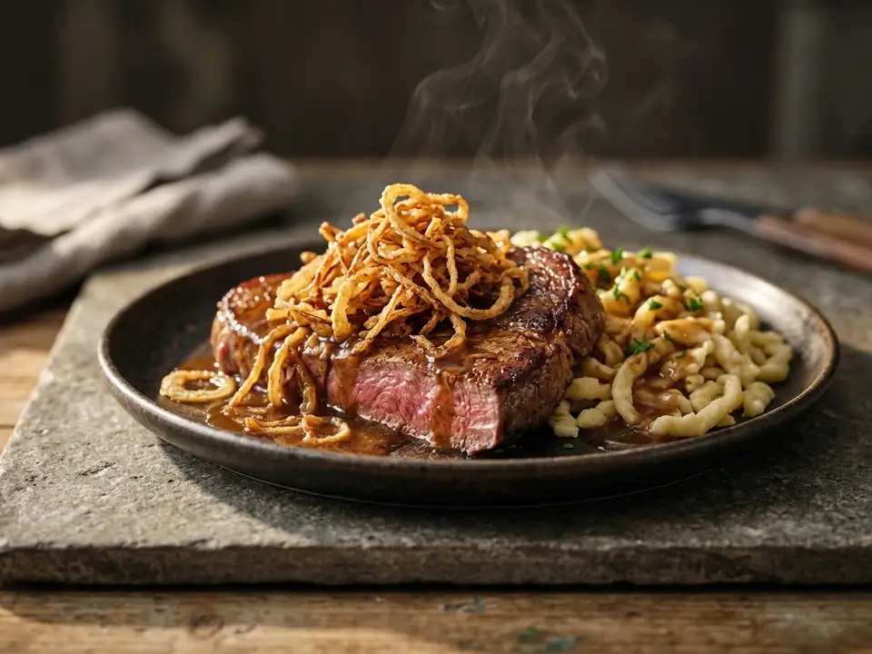 Zwiebelrostbraten mit Spätzle